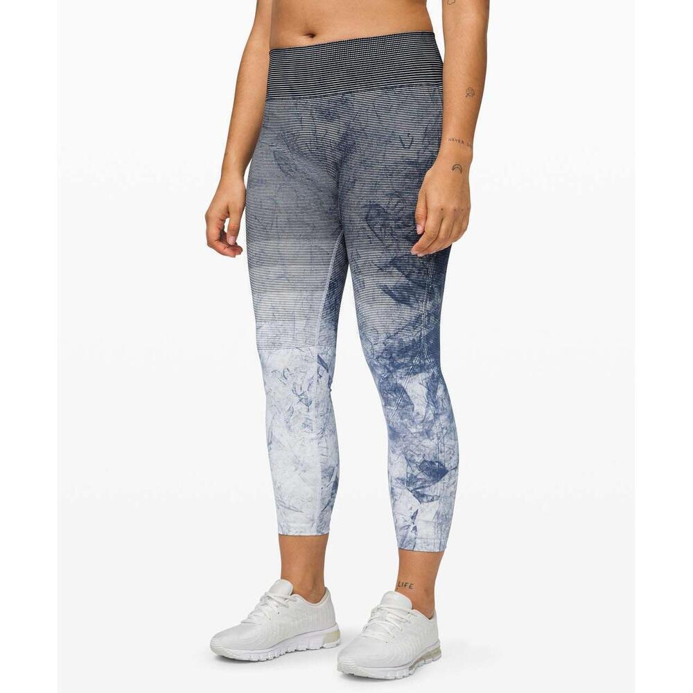 NEW Lululemon Ebb to Train Tight Blue White Striped High Waisted Leggings Size 4